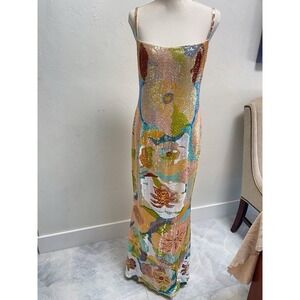 Escada Couture Vintage One Of A Kind Floral Beaded Maxi Dress Size 38